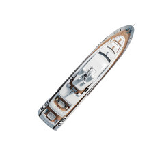 Topdown shot of a modern luxury yacht isolated on a transparent checkered background