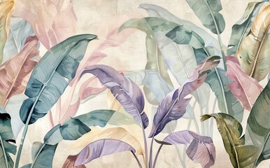 Beautiful seamless floral pattern background with tropical bright palm leaves and exotic plants. Watercolor wallpaper. AI generated illustration