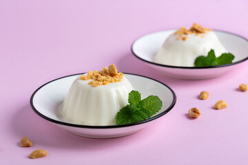 Vanilla panna cotta close-up.