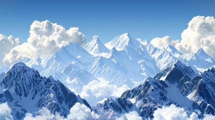 Snow capped mountains set against a blue sky
