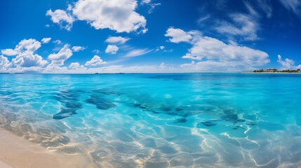 Beautiful Beach with Clear Blue Water and Bright Sky