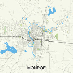 Monroe, Louisiana, United States map poster art