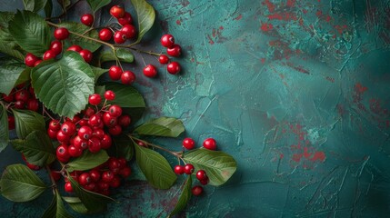 Bunch of red berries on a green background