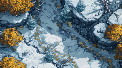 Fototapeta premium Winter Battlemap DnD,RPG Map for Dungeons and Dragons, Snowy Terrain