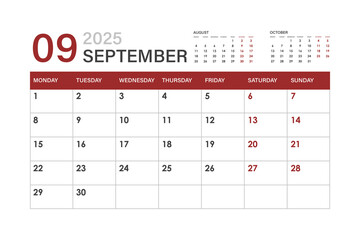 Calendar for September 2025. The week starts on Monday.