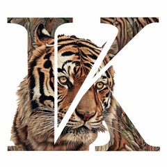 Alphabet Art Letter K with a Tiger Portrait
