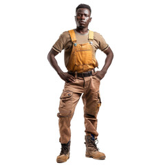Naklejka premium Fulllength portrait of a determined man in workwear, ideal for diverse industrial contexts