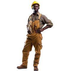 Fototapeta premium Professional construction worker in safety gear posing against a transparent backdrop