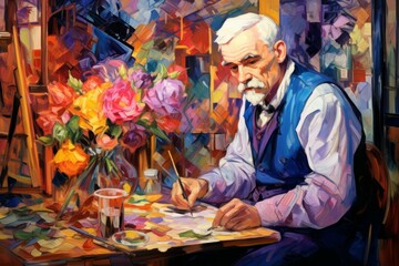 Fototapeta premium A brilliant and eccentric inventor, crafting ingenious devices and contraptions. - Generative AI