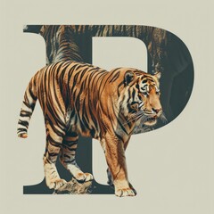Obraz premium Alphabet Art Letter P with a Tiger Portrait