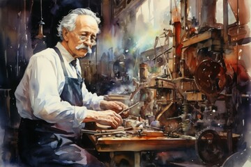 Obraz premium A brilliant and eccentric inventor, crafting ingenious devices and contraptions. - Generative AI