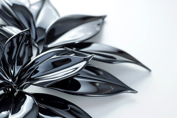 Sophisticated interior decor featuring glossy black leaves flowers, their glossy surfaces and dark...