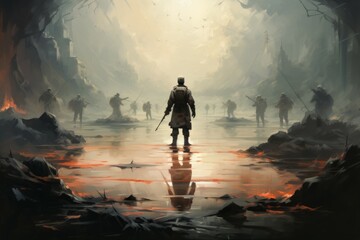 A resilient and battle-hardened soldier, leading troops with strategic brilliance on the battlefield. - Generative AI