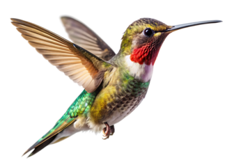 Flaying hummingbird Bird white background. AI GENERATED