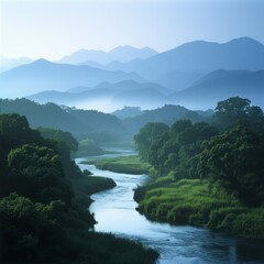 Tranquil Rivers and Verdant Mountains: Capturing Nature's Serenity in the Season of Grain Full