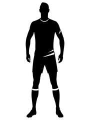 A soccer player in silhouette, on a white background