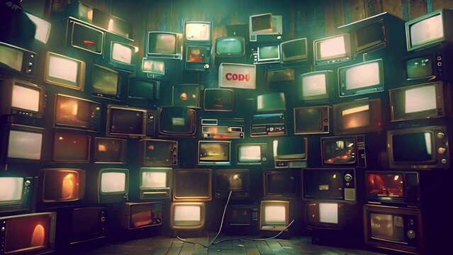 Vintage television screens flickering. Close Up Footage of a Retro TV Set Screen with an 8 Bit 2D Eighties Inspired Console Arcade Video Game. Nostalgic screens 4k video glitching