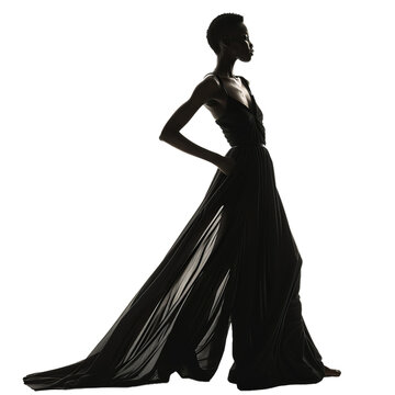 recommend clip art: Stylized silhouette of a graceful woman posing in a flowing evening gown