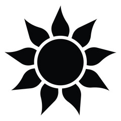 Stylized sun with rays vector icon. Sun or screen brightness sun line art icon for apps and websites. Black silhouette.