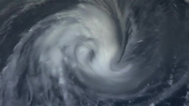 Super typhoon tropical storm cyclone hurricane tornado aerial satellite View. Top View Animation Of Giant Hurricane Seen From Outer Space. Timelapse animation of the eye of the hurricane.