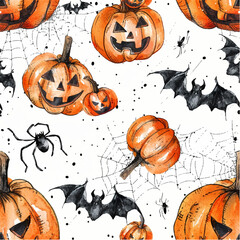 seamless pattern for Halloween with pumpkins, bats, spiders, cobwebs. autumn print for the holiday. suitable for fabric