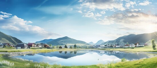 view of the river at night in a beautiful village