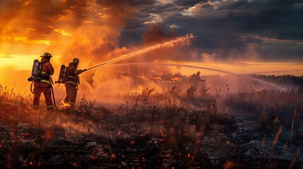 Firefighters use strong water jets or special extinguishing agents to put out fires. They also use mist sprayers to fight oil fires and keep them from spreading.