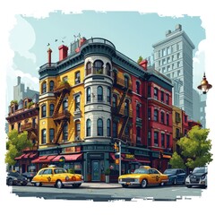 Obraz premium Flat Design Cityscape Bright and Simplistic Urban View vector svg flat minimalistic animation asset 