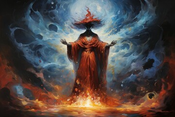 A powerful and enigmatic elemental mage, commanding the forces of fire, water, earth, and air. - Generative AI