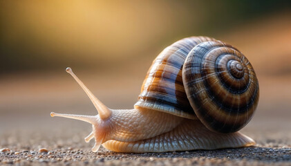 Closeup of snail, crawling in nature on stone