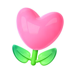 3d love emoji. Pink flower balloon plastic sign. Cartoon vector illustration for Valentine day, holiday, greeting