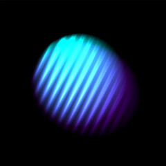 Gradation color shape ribbed glass effect. Neon blur fluid sphere on black background. Holographic iridescent graphic element. Stripes colorful pattern. Vector illustration