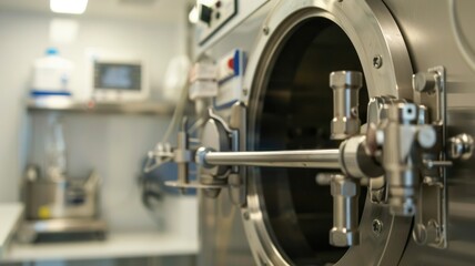 Fototapeta premium Close-up of an autoclave sterilizing laboratory instruments, ensuring aseptic conditions for experiments