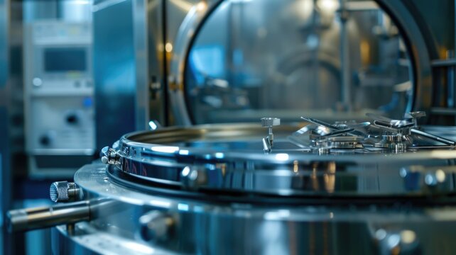 Close-up of an autoclave sterilizing laboratory instruments, ensuring aseptic conditions for experiments