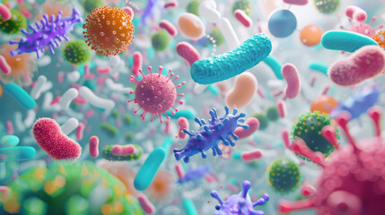 Naklejka premium A colorful image of many different types of bacteria and viruses