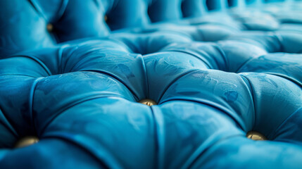 Fototapeta premium A blue velvet couch with gold buttons on it