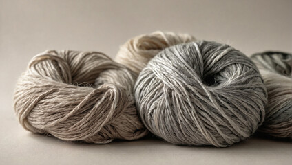Skein of knitt thread on a gray background.