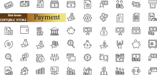 Bill And Payment line web icons. Money and Coins.