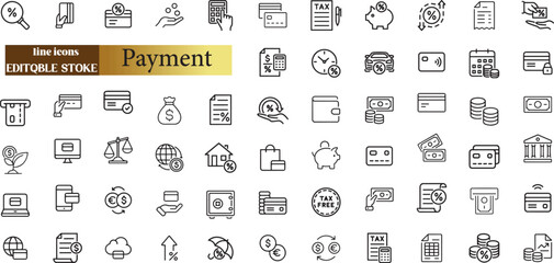 Bill And Payment line web icons. Money and Coins.