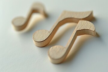 Pair of wooden music notes on white surface