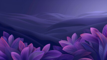 Dark purple background with waves and flowers, vector illustration. Background for presentation or design in high resolution. 