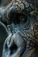 Fototapeta premium Abstract representation of a megatherium (giant ground sloth) with layered, textured shapes,