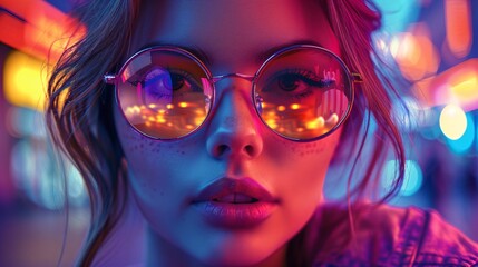 crazy female rave style portrait with sunglasses in a city landscape