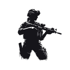 Vector soldiers with guns and backpacks silhouette design template illustration