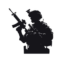 Vector soldiers with guns and backpacks silhouette design template illustration