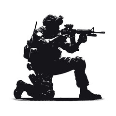 Vector soldiers with guns and backpacks silhouette design template illustration