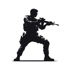 Vector soldiers with guns and backpacks silhouette design template illustration