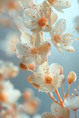 Fototapeta premium Macro shot of a cluster of white acacia blossoms, capturing their intricate petal patterns,