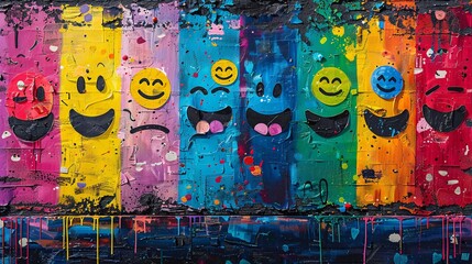 Naklejka premium Expressive emoji collage, featuring a wide range of emotions in a playful and artistic layout