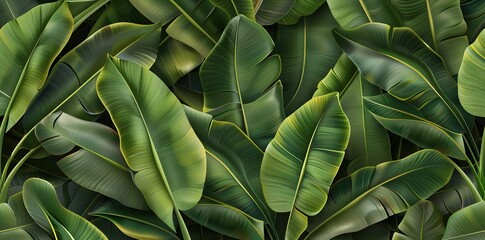 Obraz premium Vintage seamless pattern with tropical plants. Palm leaves in realistic style. Botanical illustration. Foliage design for wallpaper. AI generated illustration